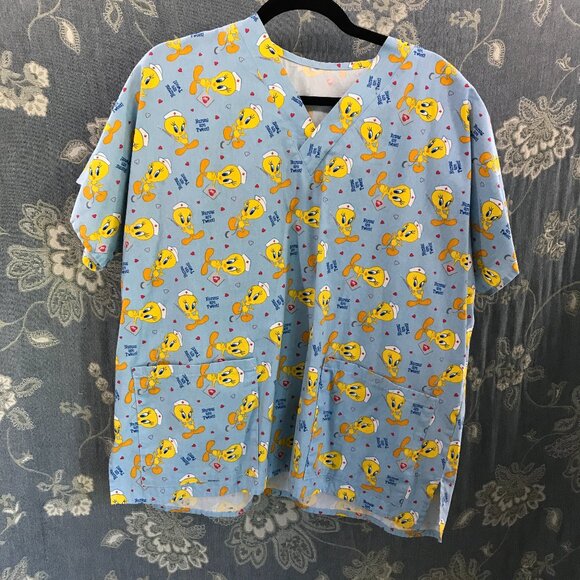 handmade Tweedy bird "nurses are tweet" v-neck scrub top size  XXL - Picture 1 of 3